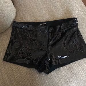 Black sequin mini shorts
